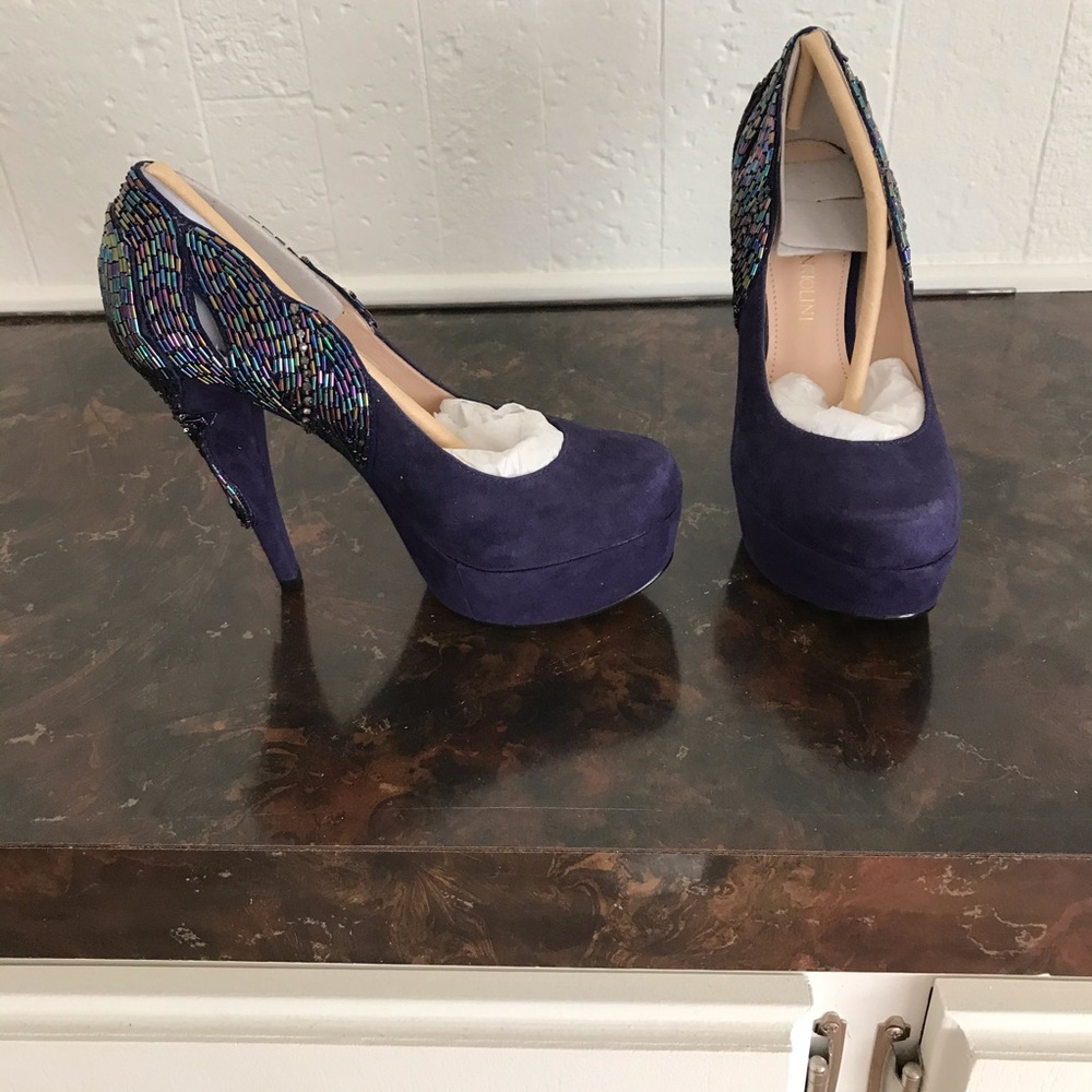 Purple suede w/sequins  shoe size 5 1/2 -3 in